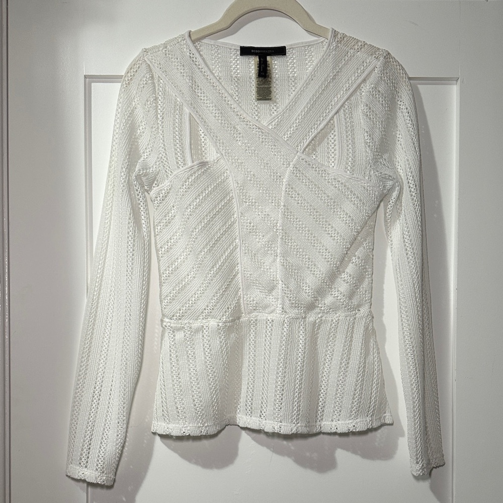 BCBG White Lace Women Long sleeve Top XS